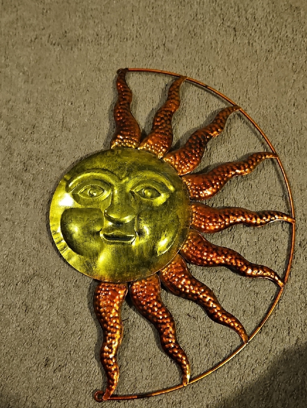 Rustic SunBurst Wall Hanging Decor  in Brass and Copper Tones